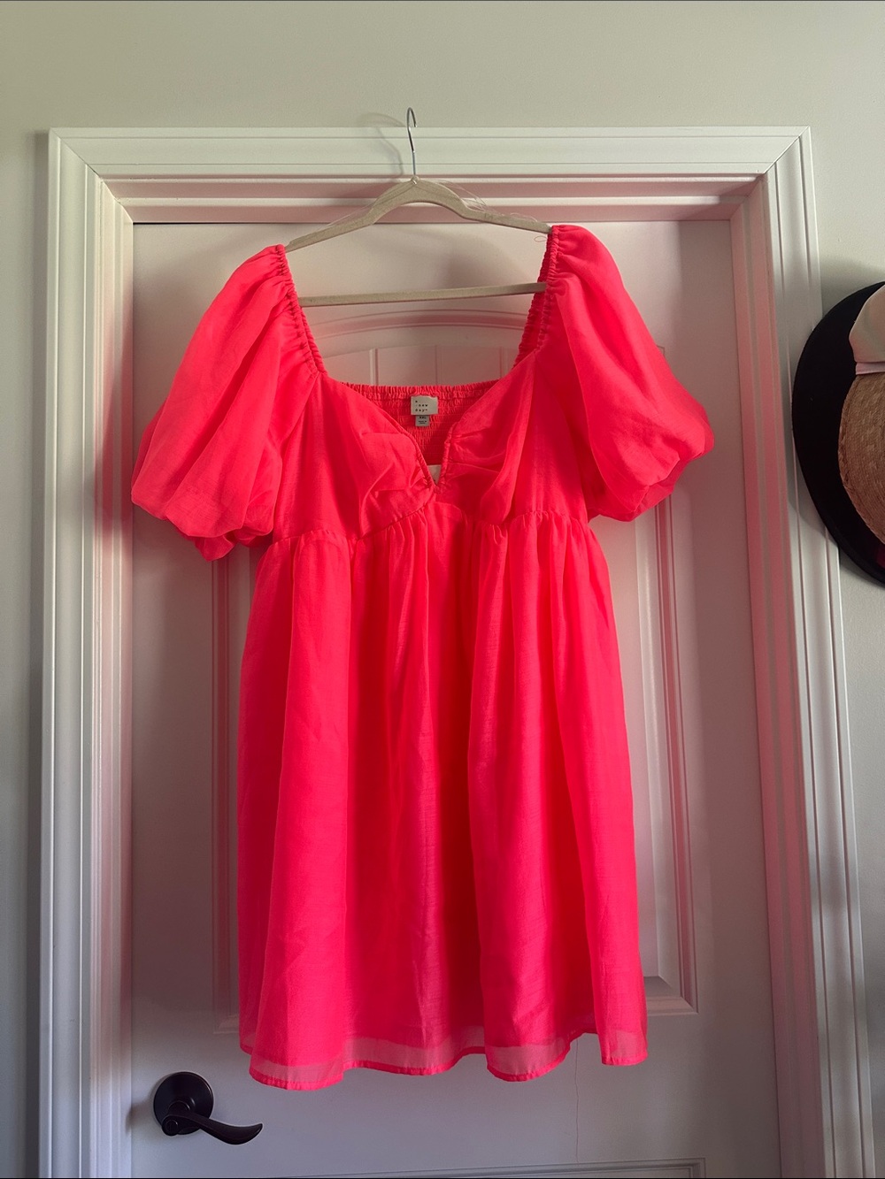 A New Day Women's Balloon Short Sleeve Organza Baby Doll Dress - Hot Pink XXL